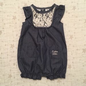 Calvin Klein Denim Romper with Lace Front Baby